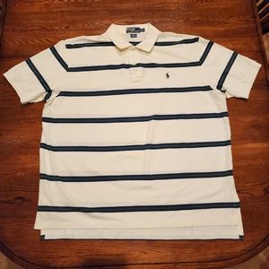 Ralph Lauren White material Polo with green and dark blue stipes.